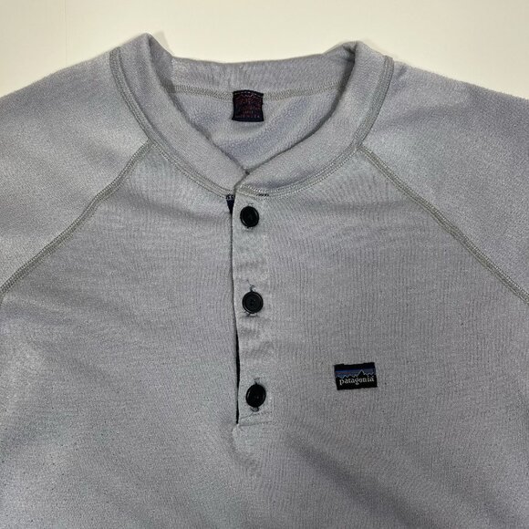 Vtg Patagonia Capilene Fleece Sweatshirt Men Henley Blue Gray Pullover Sz L USA - Picture 2 of 6
